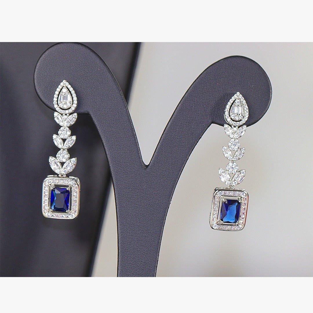 Luxury Bee Aimer Long Necklace Set for Women- Daily-Office-Party Wear Jewelry Set-Blue Zircon - Luxury Bee