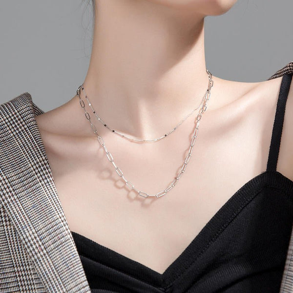 Luxury Bee Citic Double Layer Chain Silver Sterling 925 Silver Color Minimalist Necklace - Luxury Bee