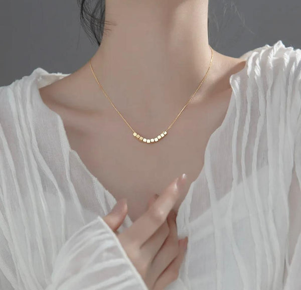 Minimalist Necklace Luxury Bee Dainty Ten Square Beaded Silver Sterling 925 Golden Color - Luxury Bee