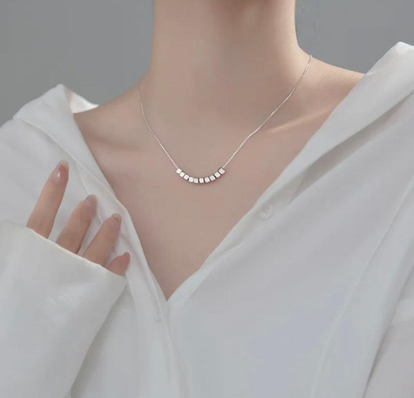 Minimalist Necklace for women | Luxury Bee® Dainty Ten Square Beaded Silver Sterling 925 Minimalist Necklace Silver Color