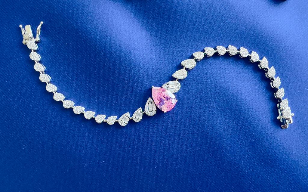 Luxury Bee Delicate Necklace Set for Women- Daily-Office-Party Wear Jewelry Set-Pink Zircon - Luxury Bee