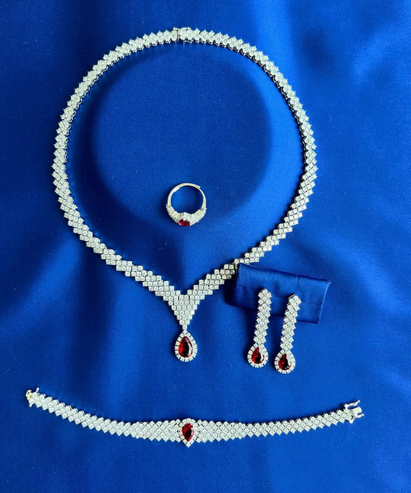 Luxury Bee Elam Necklace Set for Women- Daily-Party Wear Jewelry Set-Red Zircon - Luxury Bee