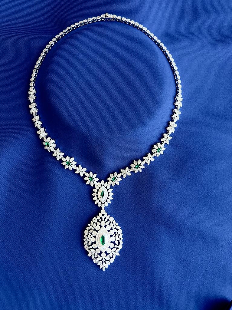Luxury Bee Elex Necklace Set for Women- Daily-Party Wear Jewelry Set-Green Zircon - Luxury Bee