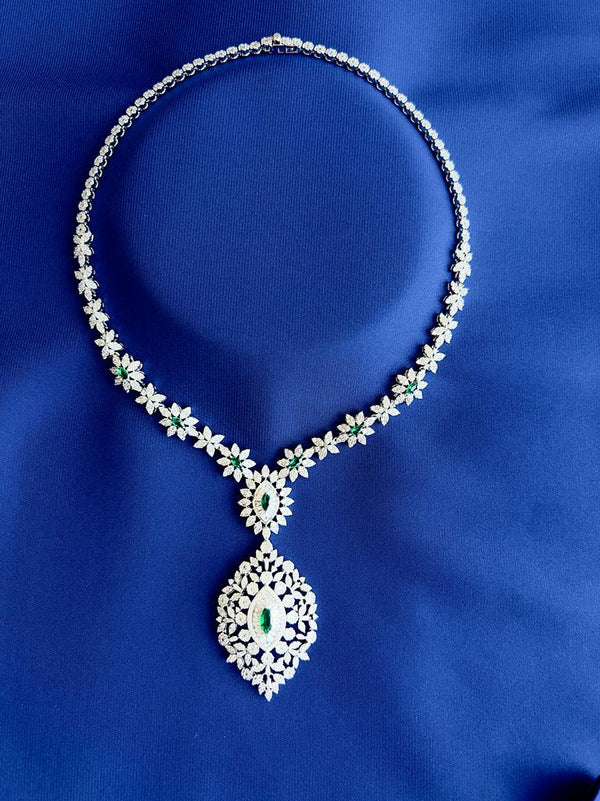 Luxury Bee Elex Necklace Set for Women- Daily-Party Wear Jewelry Set-Green Zircon - Luxury Bee