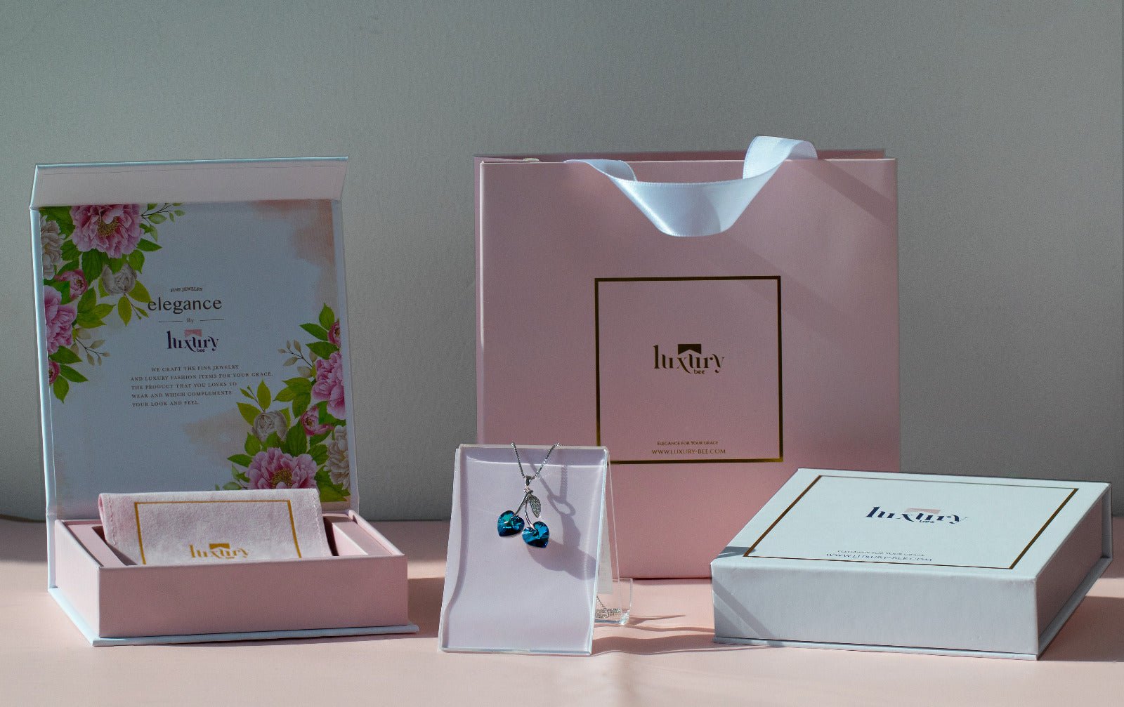 Luxury Bee Necklace Austi - Swarovski Crystal Dual Heart Necklace Silver Sterling 925-Blue Color-Valentine Gift for Her - Luxury Bee