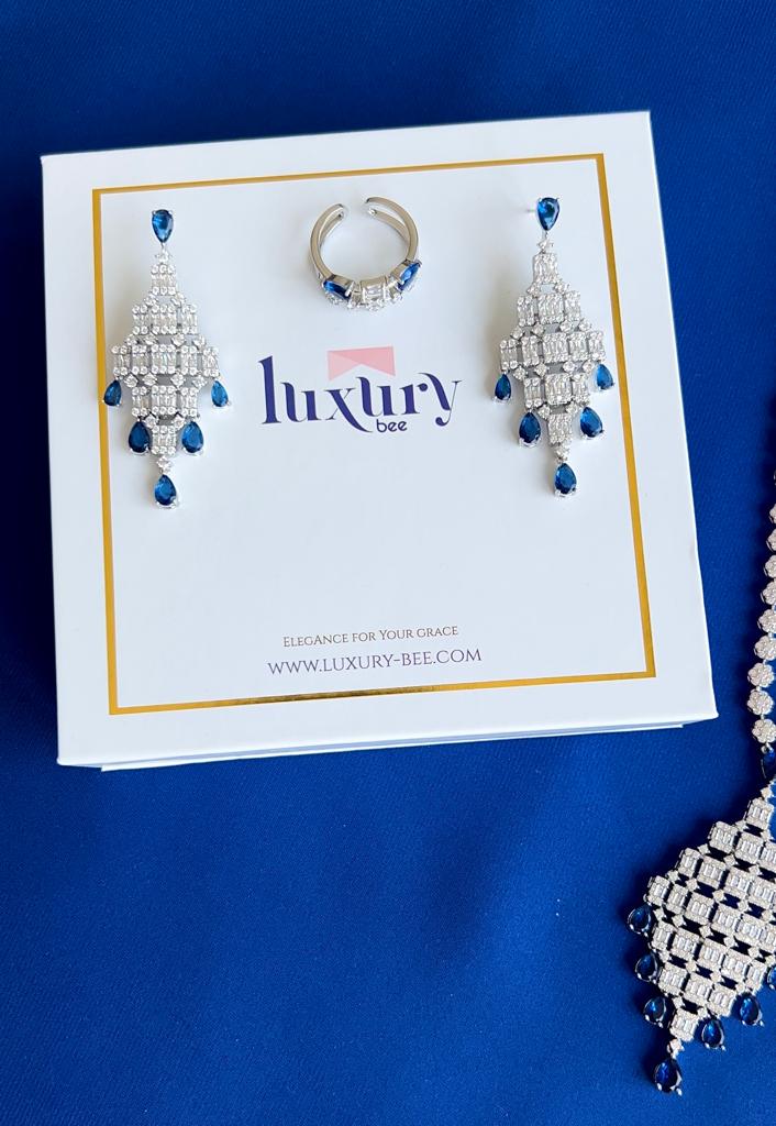 Luxury Bee Orchestra Necklace Set for Women-Daily-Party Wear Jewelry Set-Blue Zircon - Luxury Bee