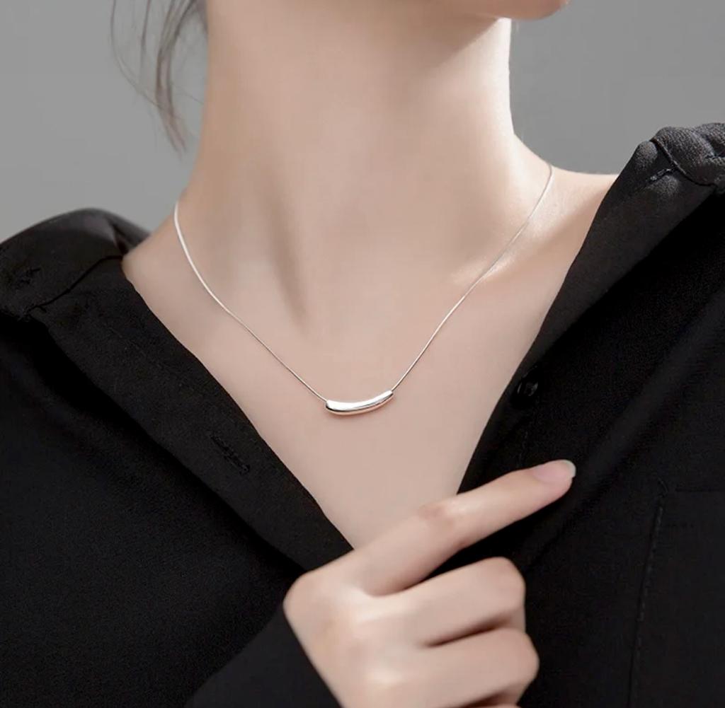 Short Bar Snake Chain Silver Sterling 925 Minimalist Necklace.