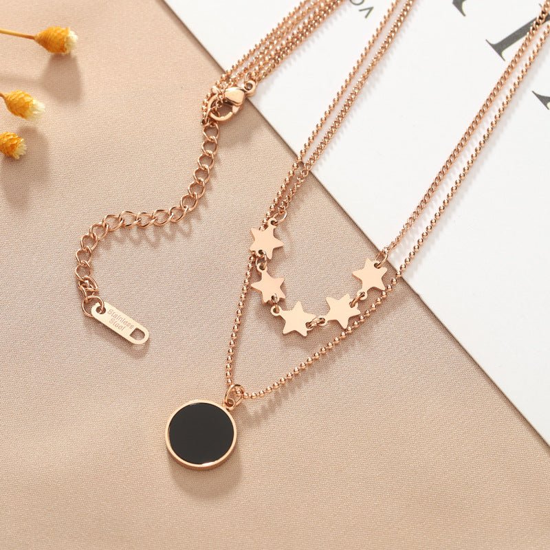 Luxury Bee Urban Vintage 2 Layer Stars Round Drape Charms Beaded Chain Choker Necklaces Pendants - Luxury Bee