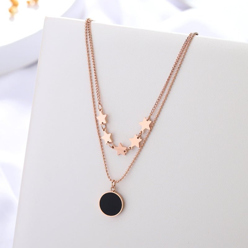 Luxury Bee Urban Vintage 2 Layer Stars Round Drape Charms Beaded Chain Choker Necklaces Pendants - Luxury Bee