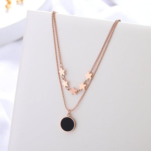 Luxury Bee Urban Vintage 2 Layer Stars Round Drape Charms Beaded Chain Choker Necklaces Pendants - Luxury Bee